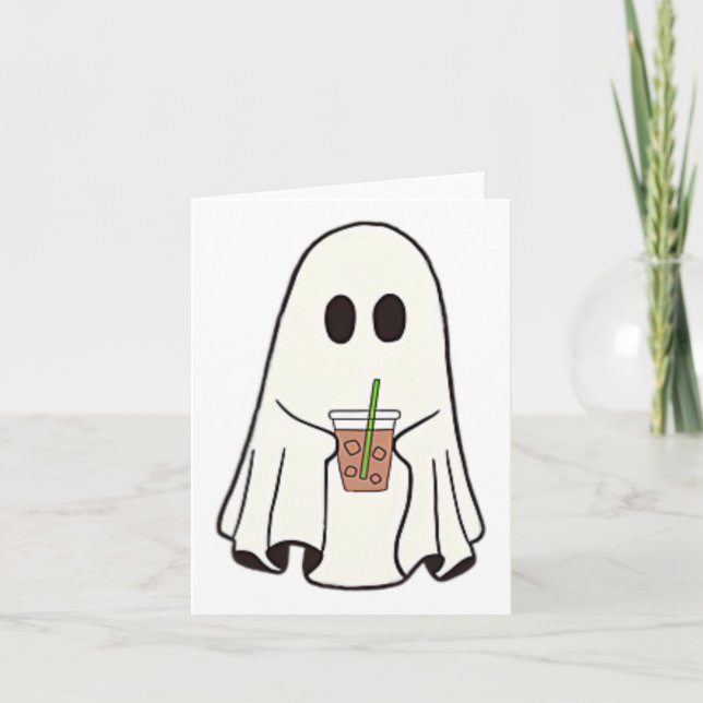 Ghost Drinking Coffee Funny Halloween Costume Coff Card (Front)