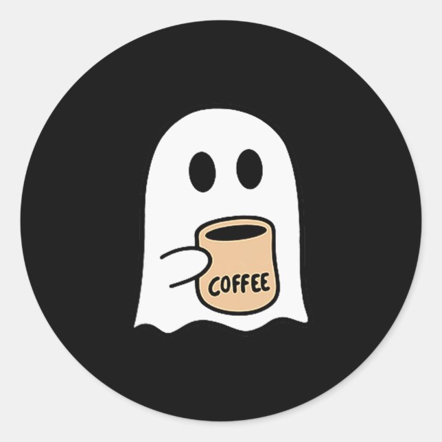 Ghost Drinking Coffee Funny Halloween Costume Coff Classic Round Sticker (Front)