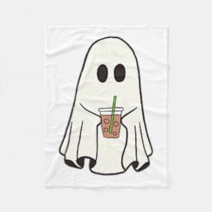 Ghost Drinking Coffee Funny Halloween Costume Coff Fleece Blanket