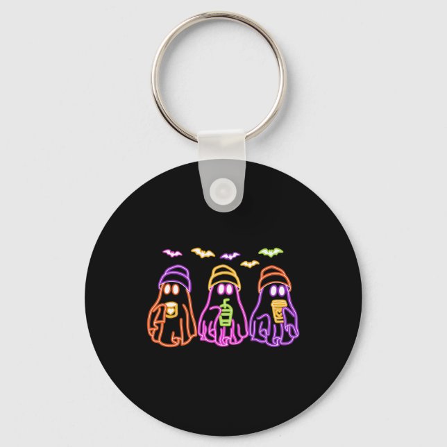Ghost Drinking Coffee Funny Halloween Costume Coff Key Ring (Front)