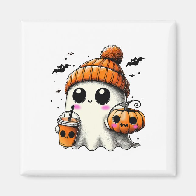 Ghost Drinking Coffee Funny Halloween Costume Coff Magnet (Front)