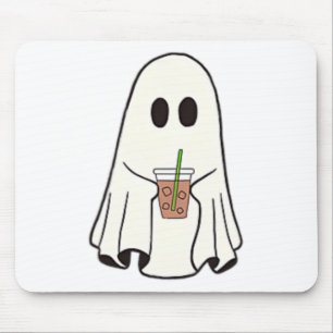 Ghost Drinking Coffee Funny Halloween Costume Coff Mouse Pad