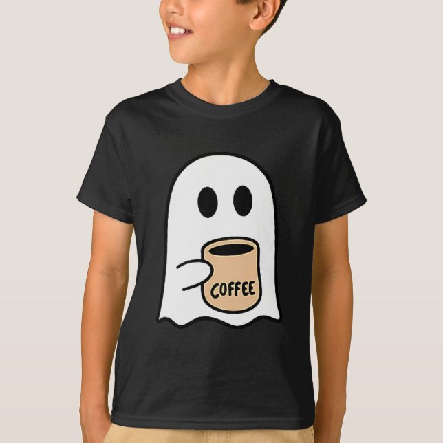 Ghost Drinking Coffee Funny Halloween Costume Coff T-Shirt (Front)