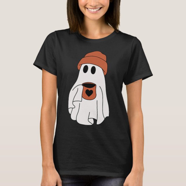 Ghost Drinking Coffee Funny Halloween Costume Coff T-Shirt (Front)
