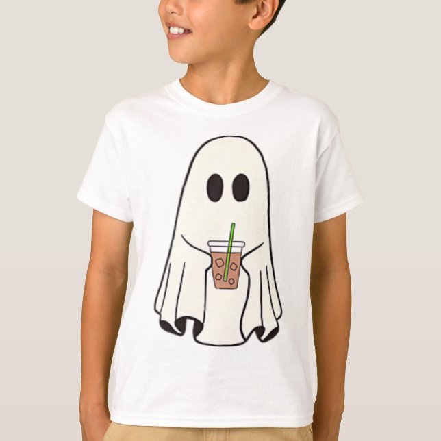 Ghost Drinking Coffee Funny Halloween Costume Coff T-Shirt (Front)