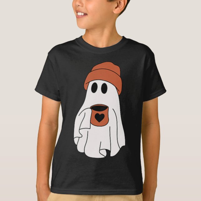 Ghost Drinking Coffee Funny Halloween Costume Coff T-Shirt (Front)