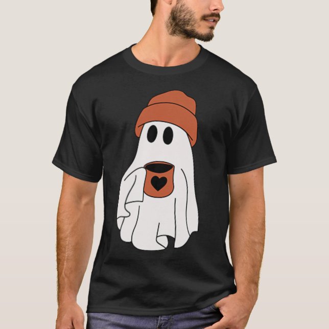 Ghost Drinking Coffee Funny Halloween Costume Coff T-Shirt (Front)