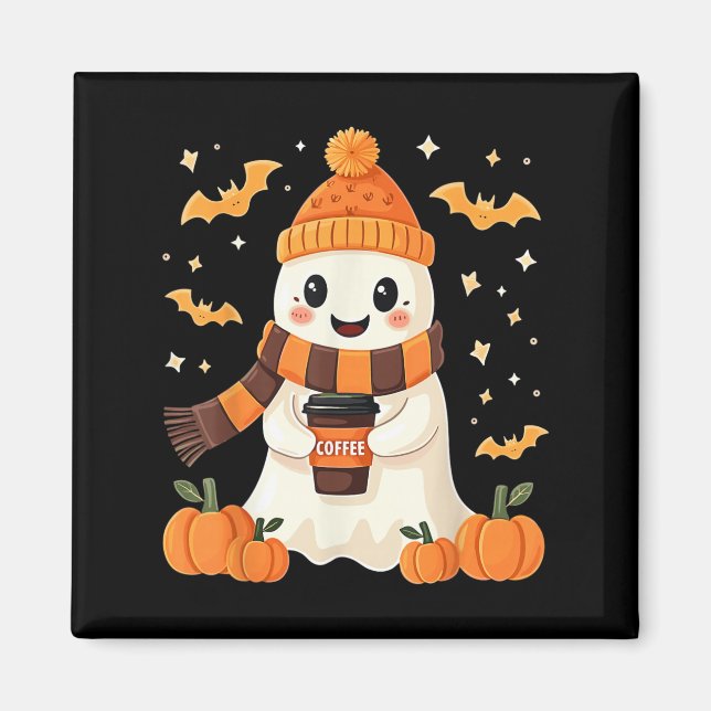 Ghost Drinking Coffee Halloween Cute Ghost Ice Cof Magnet (Front)