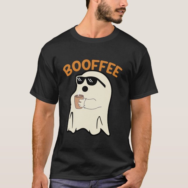 Ghost Drinking Coffee Lover Funny Booffee Hallowee T-Shirt (Front)