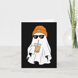 Ghost Drinking Iced Coffee Halloween Costume Card