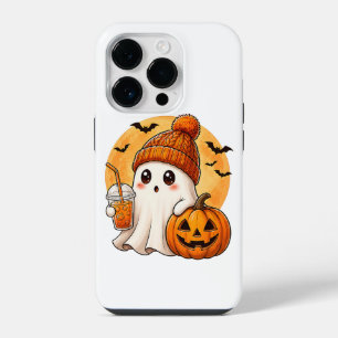 Ghost Drinking Iced Coffee with Pumpkin Halloween iPhone 14 Pro Case