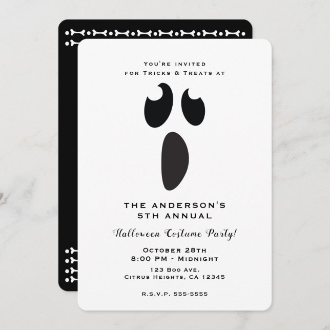 Ghost Face Halloween Party Trick or Treat Party Invitation (Front/Back)