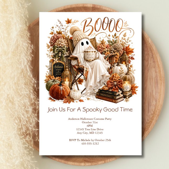 Ghost Fall Autumn Halloween Party  Invitation (Cute Ghost Halloween Party invitation for adults or kids. Printed or Digital versions)