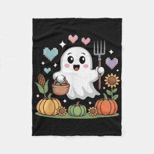 Ghost Farmer Harvesting Veggies Pumpkins Halloween Fleece Blanket