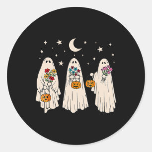 Ghost Floral Groovy Vintage Retro Halloween Costum Classic Round Sticker