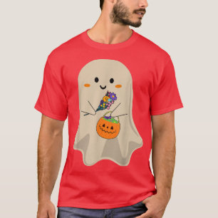 Ghost Floral Retro Cute Vintage Groovy Halloween P T-Shirt