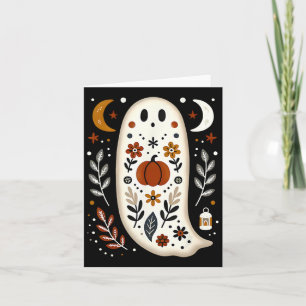 Ghost Folk Art Floral Autumn Fall Pumpkin Spooky H Card