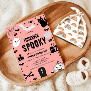 Ghost Fourever Spooky Halloween 4th Birthday party Invitation