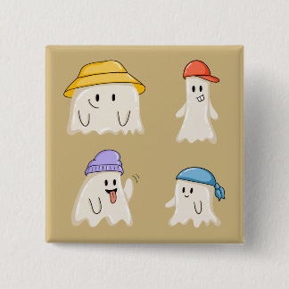 Ghost Friends Wearing Colourful Hats 15 Cm Square Badge