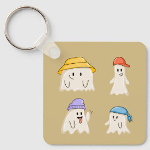 Ghost Friends Wearing Colourful Hats Key Ring
