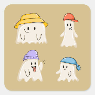 Ghost Friends Wearing Colourful Hats Square Sticker