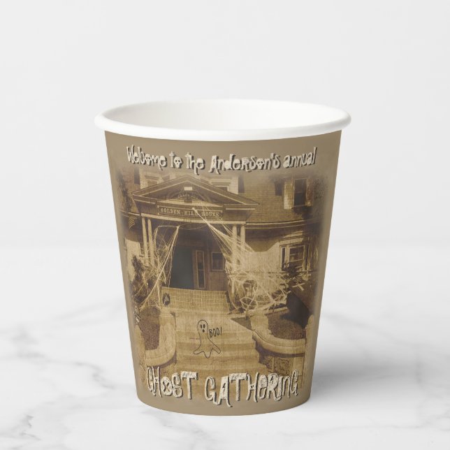 Ghost Gathering Halloween Party Paper Cups (Front)