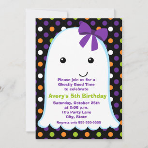 Ghost Girl Halloween   Kids Halloween Birthday Invitation