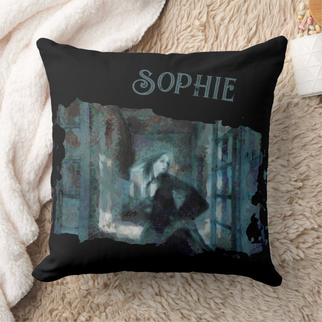 Ghost Girl in Blue – Haunting Surreal Art Cushion (Blanket)