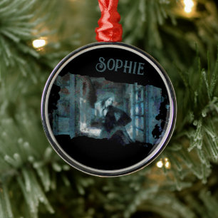 Ghost Girl in Blue – Haunting Surreal Art Metal Tree Decoration