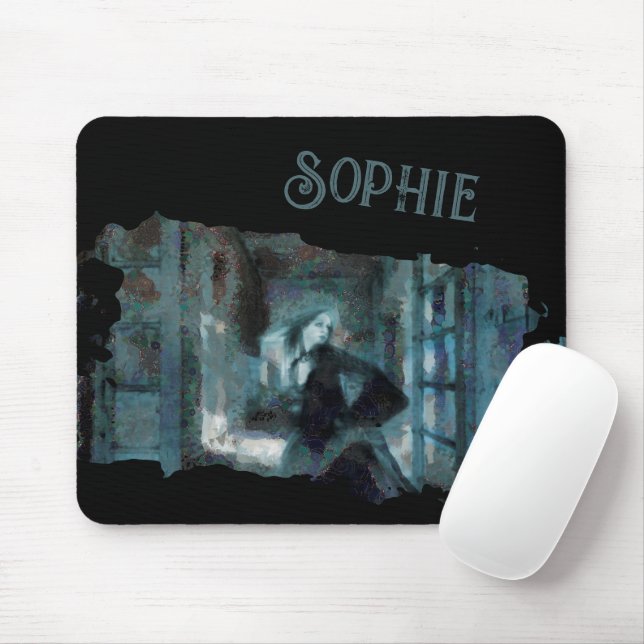 Ghost Girl in Blue – Haunting Surreal Art Mouse Pad (With Mouse)