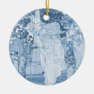 Ghost Girls Escaping Cemetery vintage Art Photo Ceramic Tree Decoration