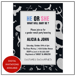 Ghost Glitter He or She Halloween gender reveal Invitation