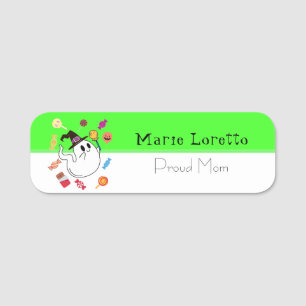 Ghost Green Kids Halloween Name Tag