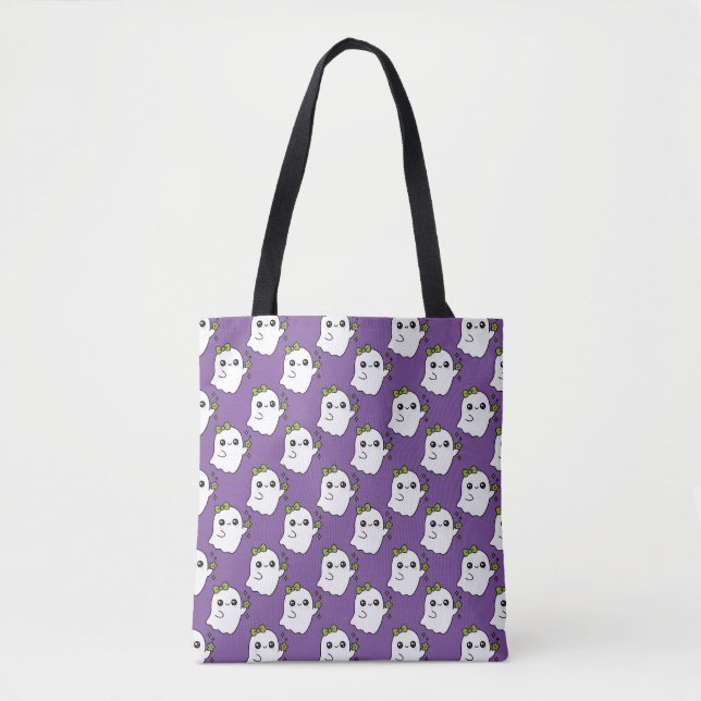 Ghost Grid – Playful Spirits on a Purple Parade Tote Bag (Front)