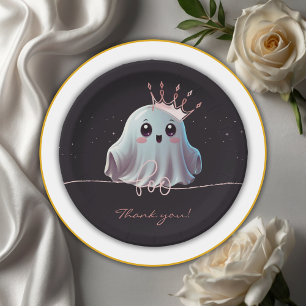 Ghost Halloween Baby Shower Little Boo Paper Plate