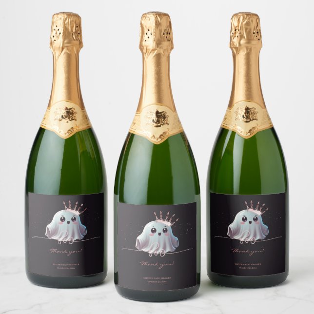 Ghost Halloween Baby Shower Little Boo Sparkling Wine Label (Bottles)