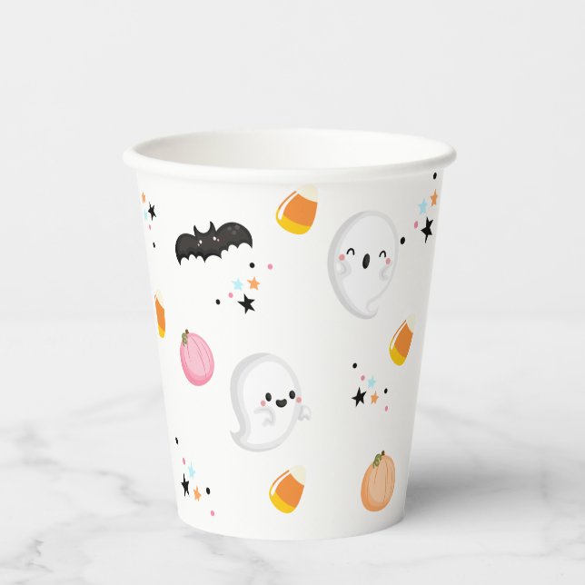Ghost Halloween Birthday Pink Spooktacular Party Paper Cups (Front)