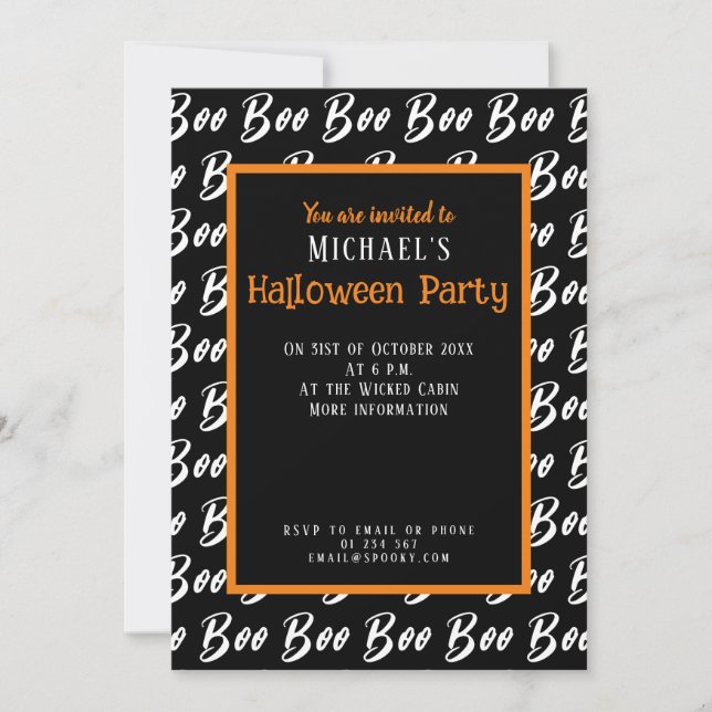 Ghost Halloween Black and White boo text pattern Invitation (Front)