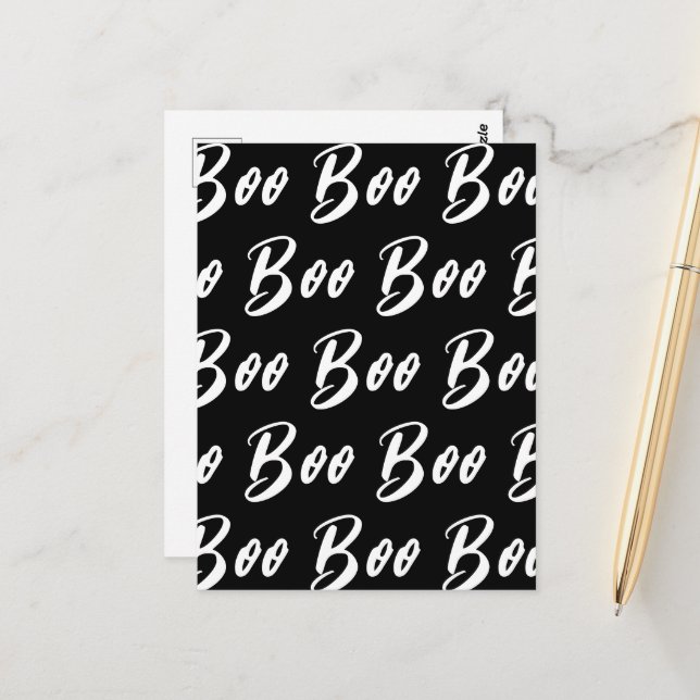 Ghost Halloween Black and White boo text pattern Postcard (Front/Back In Situ)