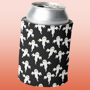Ghost Halloween Black and White Can Cooler