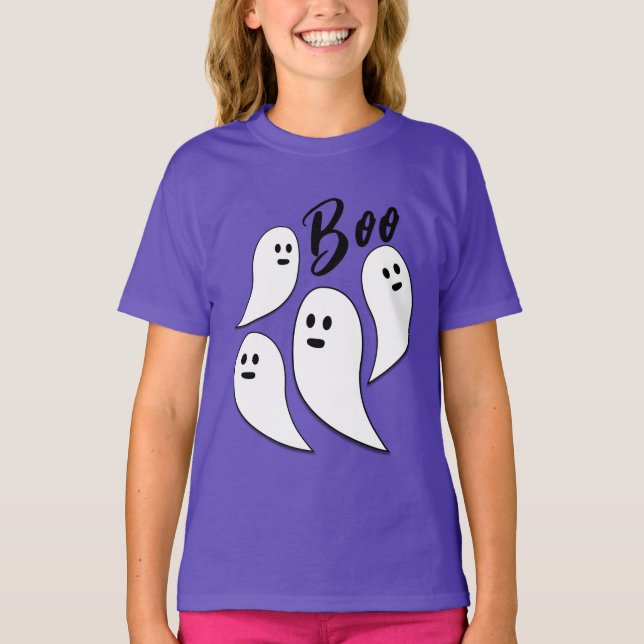 Ghost Halloween black white cute pattern Boo T-Shirt (Front)
