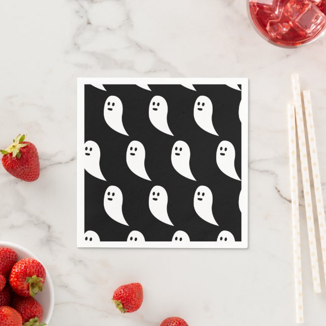 Ghost Halloween black white cute pattern Napkin (Insitu)