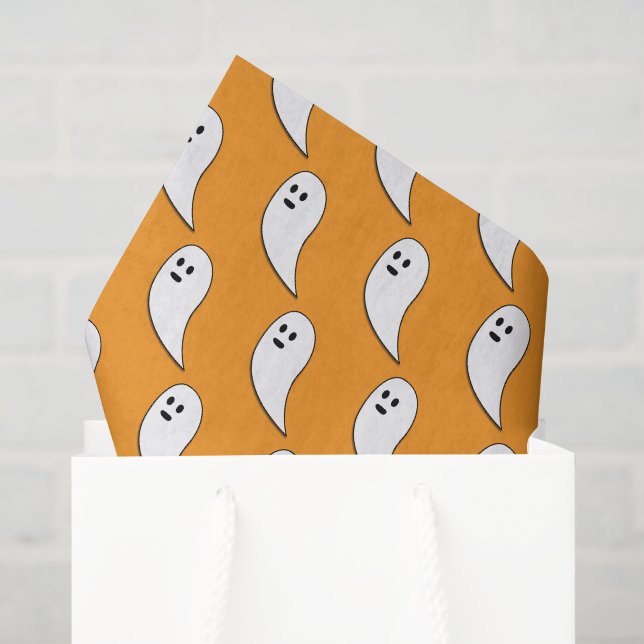Ghost Halloween black white cute pattern orange Tissue Paper (Gift Bag)