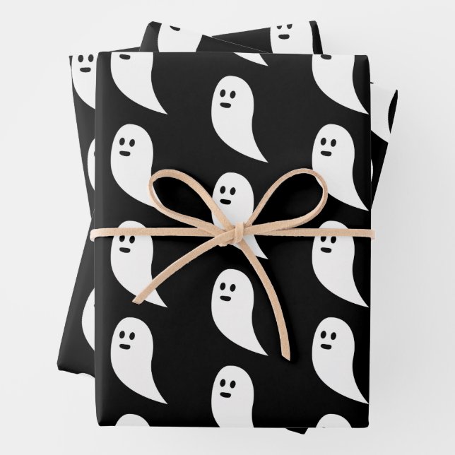Ghost Halloween black white cute pattern Wrapping Paper Sheet (In situ)