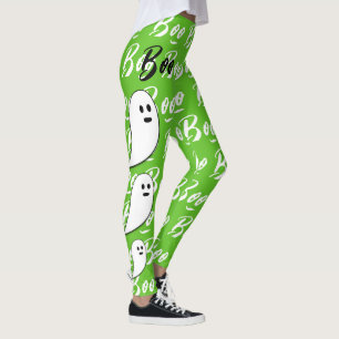 Ghost Halloween black white green boo Leggings