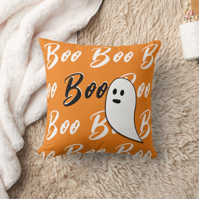 Ghost Halloween black white orange boo Cushion (Blanket)
