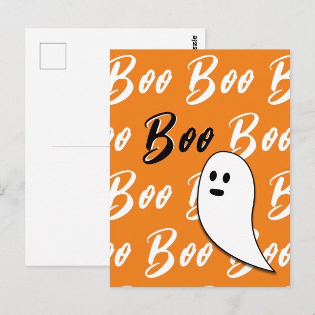 Ghost Halloween black white orange boo Postcard (Front/Back)