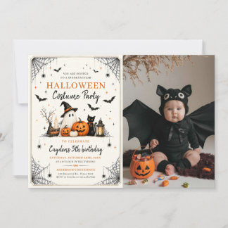 Ghost Halloween Costume Kids Birthday Party Photo Invitation