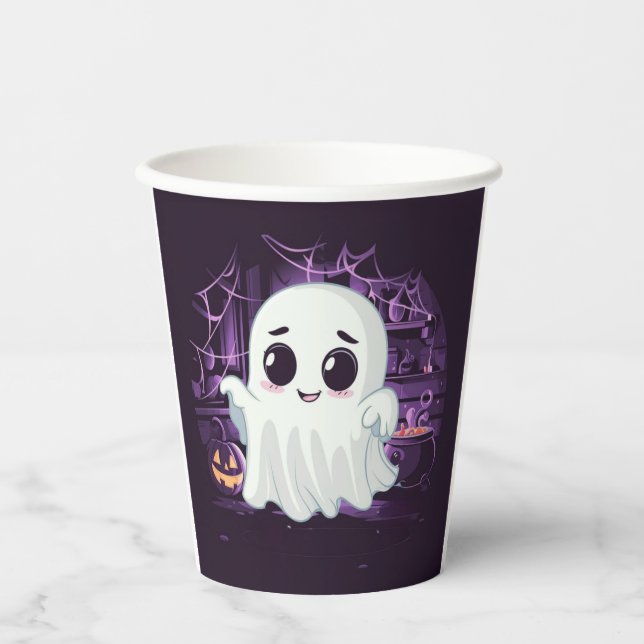 Ghost Halloween Cute Illustration Paper cup (Front)