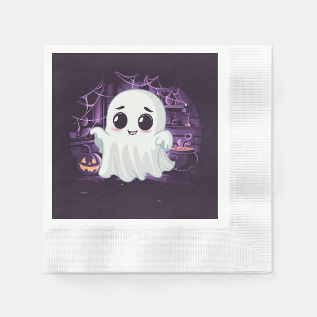 Ghost Halloween Cute Illustration Paper Napkin (Front)